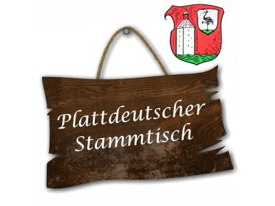 Holzschild mit der Aufschrift "Plattdeutscher Stammtisch"