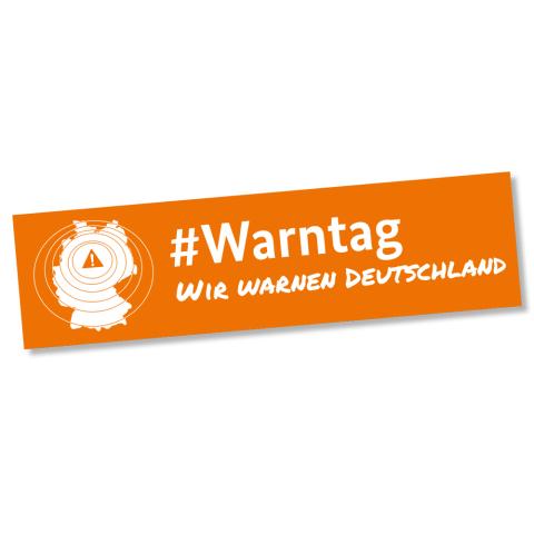 Logo zum Warntag mit Text und Umriss Deutschlands