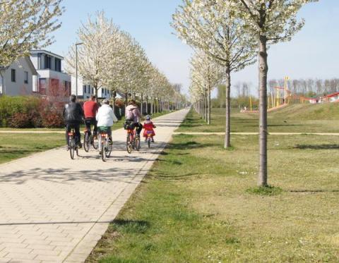 Fahrradfahrende Familie auf dem Radweg