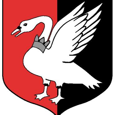 Stadtwappen rot und schwarz mit weißem Schwan