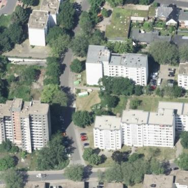 Luftbild auf Hochhäuser