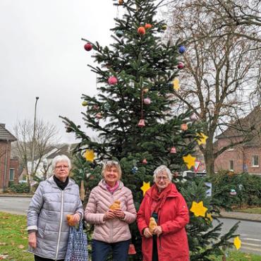 3 Frauen vor Weihnachtsbaum im Freien 3 Frauen vor Weihnachtsbaum im Freien