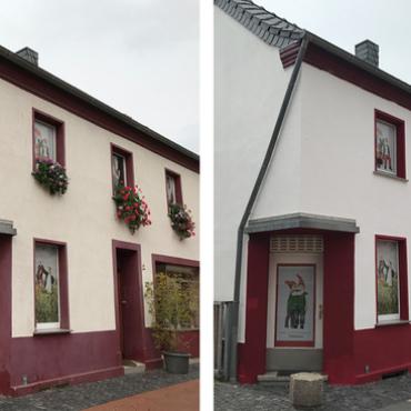 Fassade eines Hauses vor und nach Renovierung