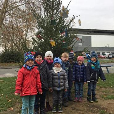 Kindergartenkinder schmücken Neukirchen-Vluyner Weihnachtsbäume Kindergartenkinder schmücken Neukirchen-Vluyner Weihnachtsbäume